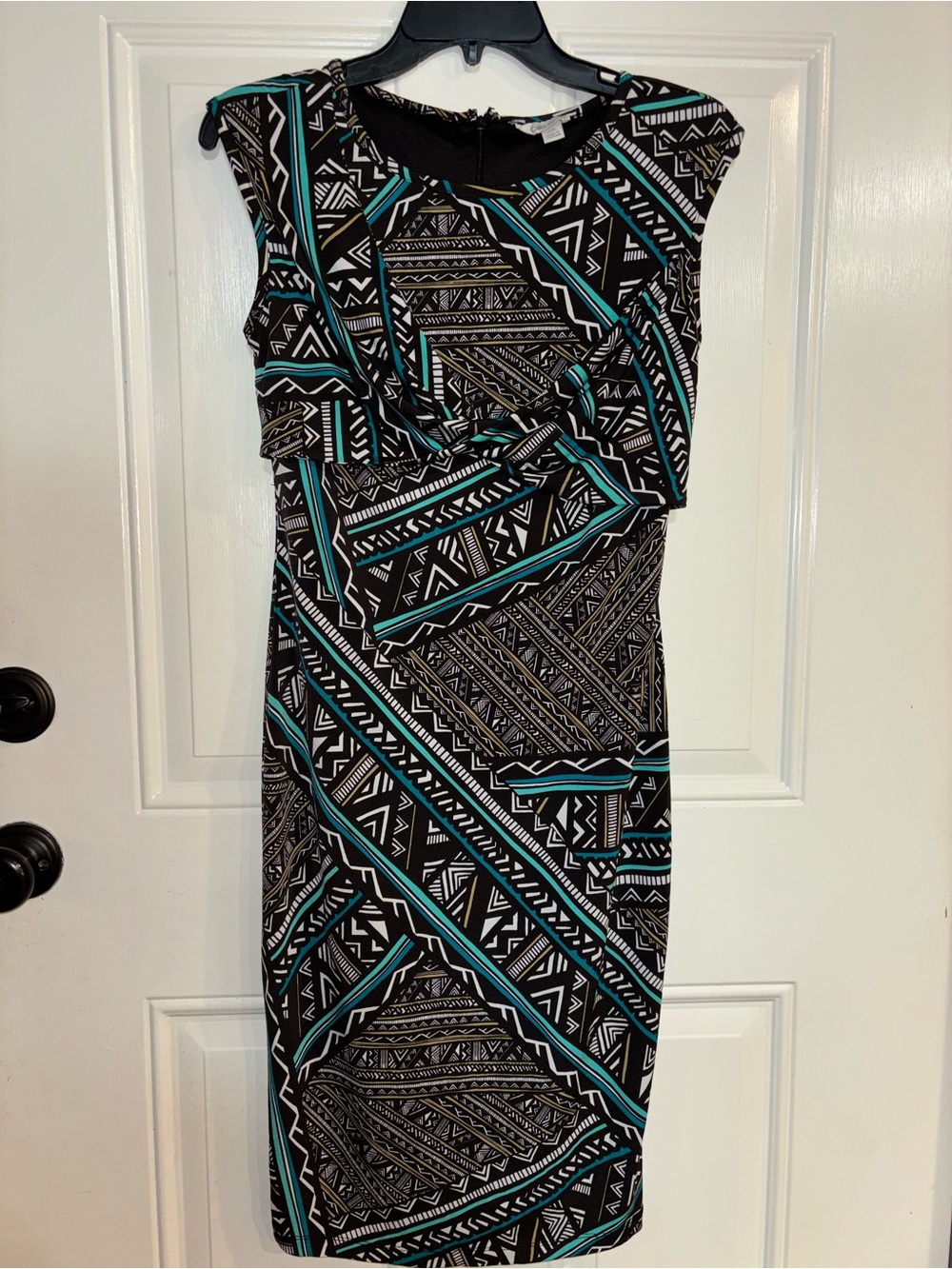 Cato Black, Teal & White Geometric Midi Dress